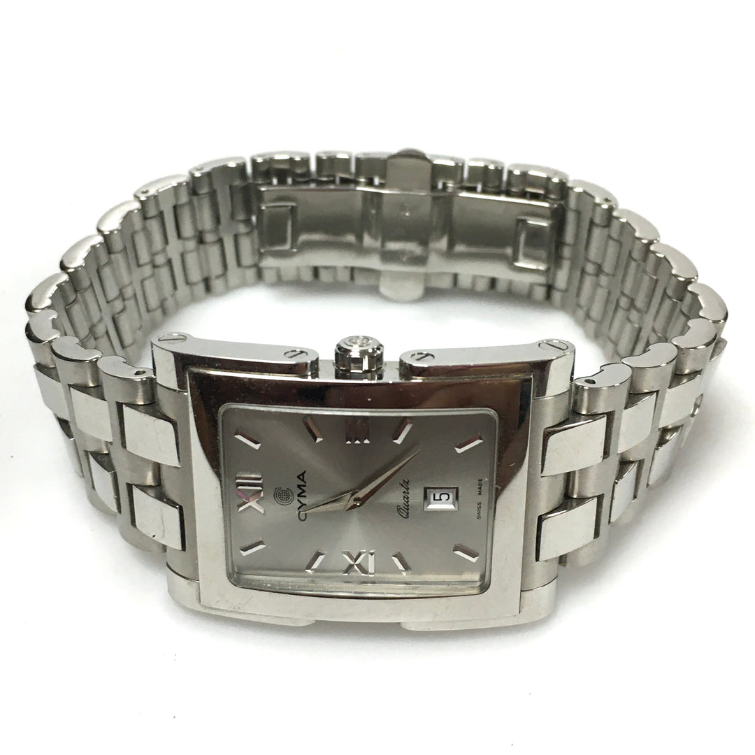 v308 Vintage CYMA Quartz Swiss Made Silver Tone Stainless Steel Wrist Watch