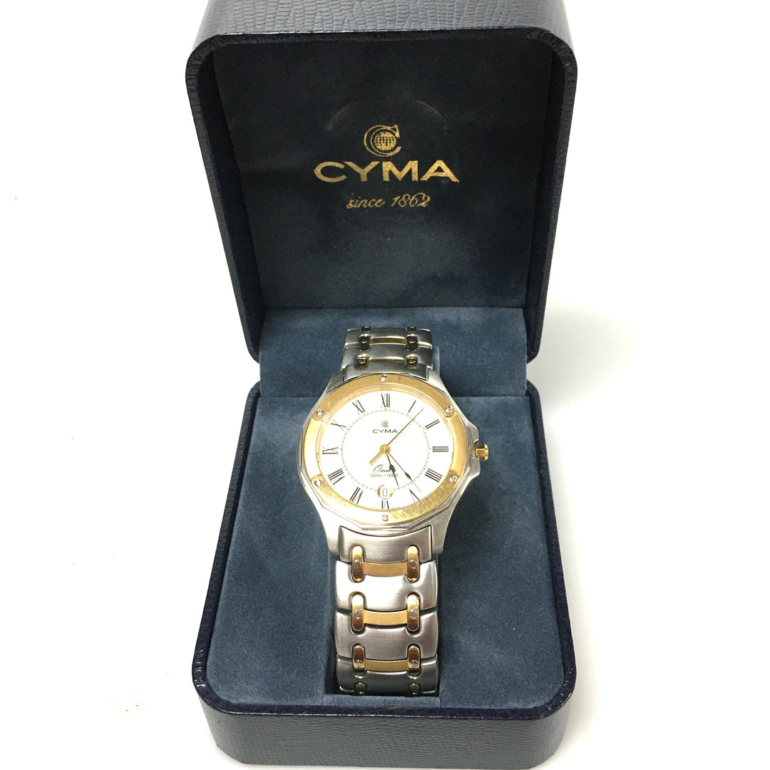 v309 Vintage CYMA 50M WR Quartz Swiss Made Two-Tone Stainless Steel Wrist Watch