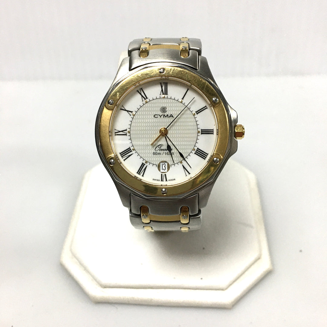 v309 Vintage CYMA 50M WR Quartz Swiss Made Two-Tone Stainless Steel Wrist Watch