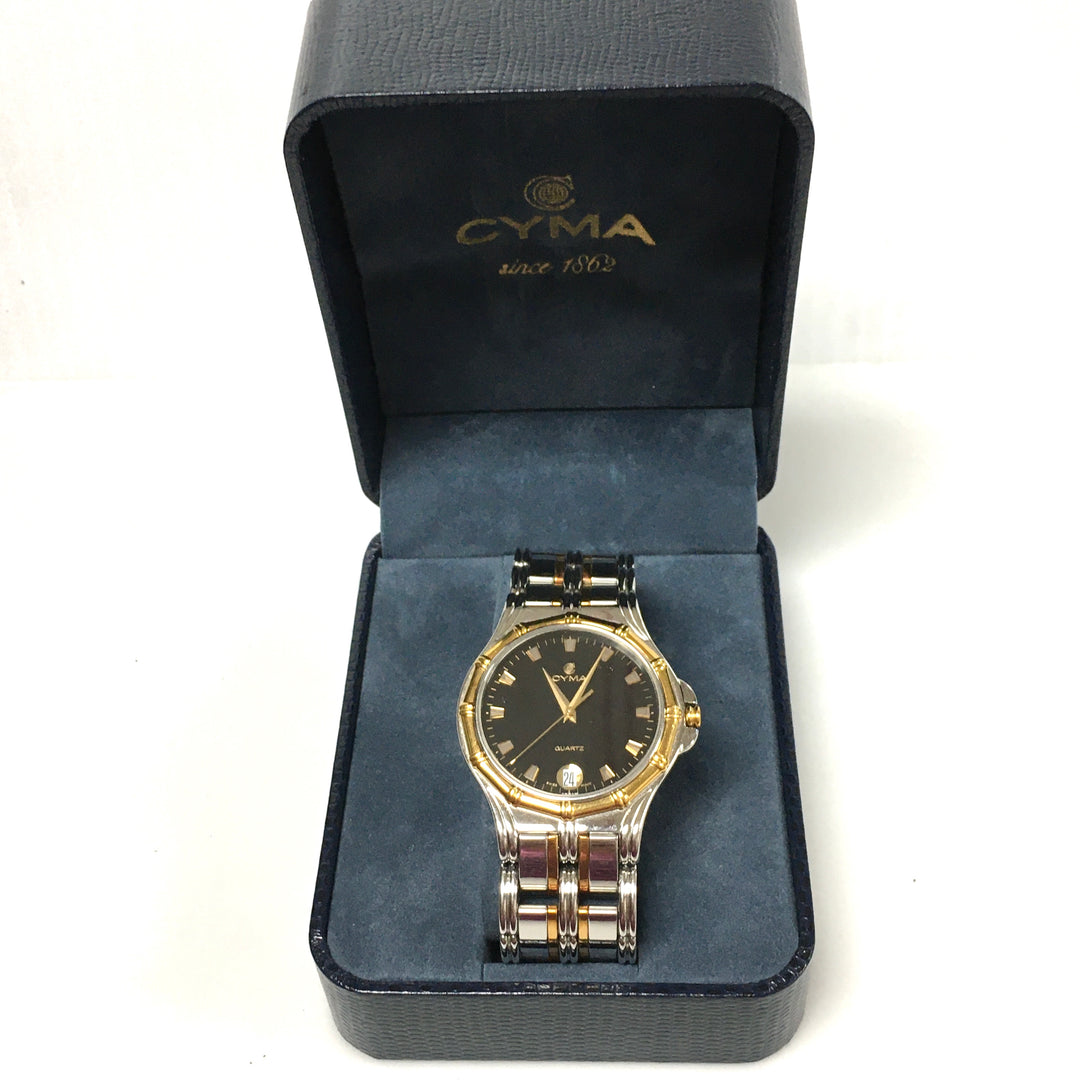 v310 Vintage CYMA Quartz Swiss Made Stainless Steel & 18K Gold Bezel Wrist Watch