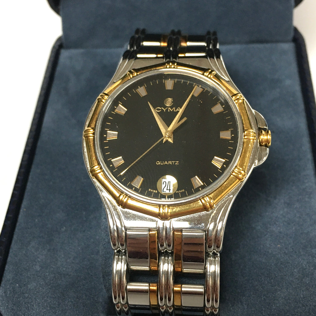 v310 Vintage CYMA Quartz Swiss Made Stainless Steel & 18K Gold Bezel Wrist Watch
