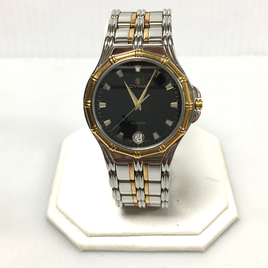 v310 Vintage CYMA Quartz Swiss Made Stainless Steel & 18K Gold Bezel Wrist Watch