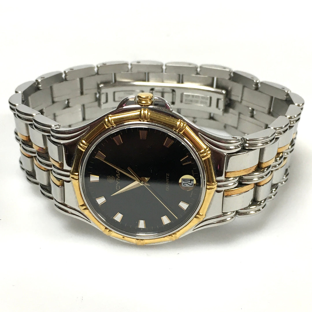 v310 Vintage CYMA Quartz Swiss Made Stainless Steel & 18K Gold Bezel Wrist Watch