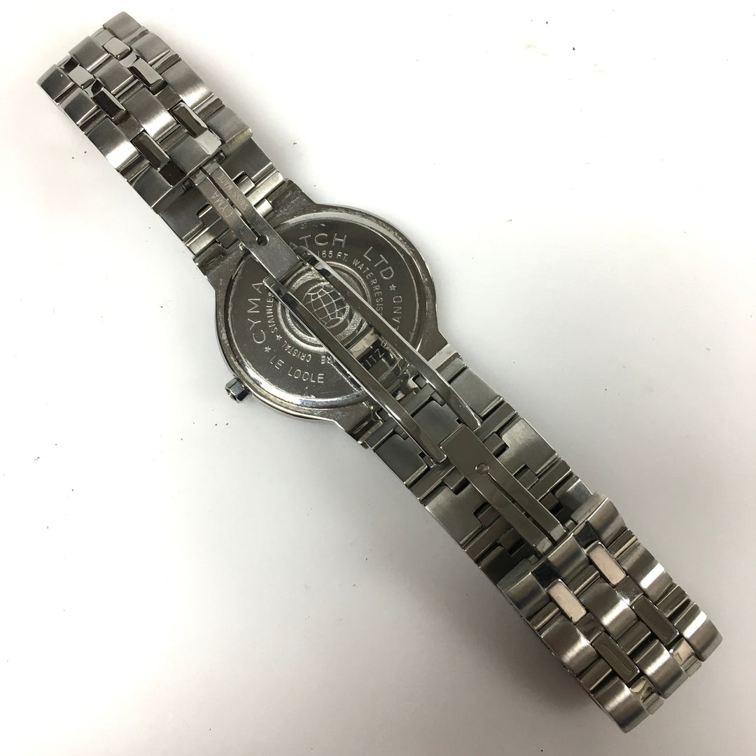 v317 Vintage CYMA Quartz Swiss 50m WR Silver Tone Stainless Steel Wrist Watch