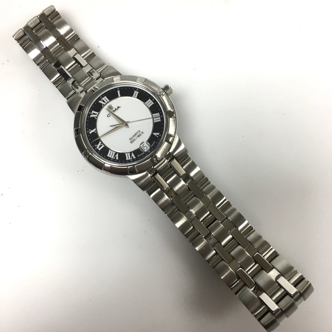 v317 Vintage CYMA Quartz Swiss 50m WR Silver Tone Stainless Steel Wrist Watch