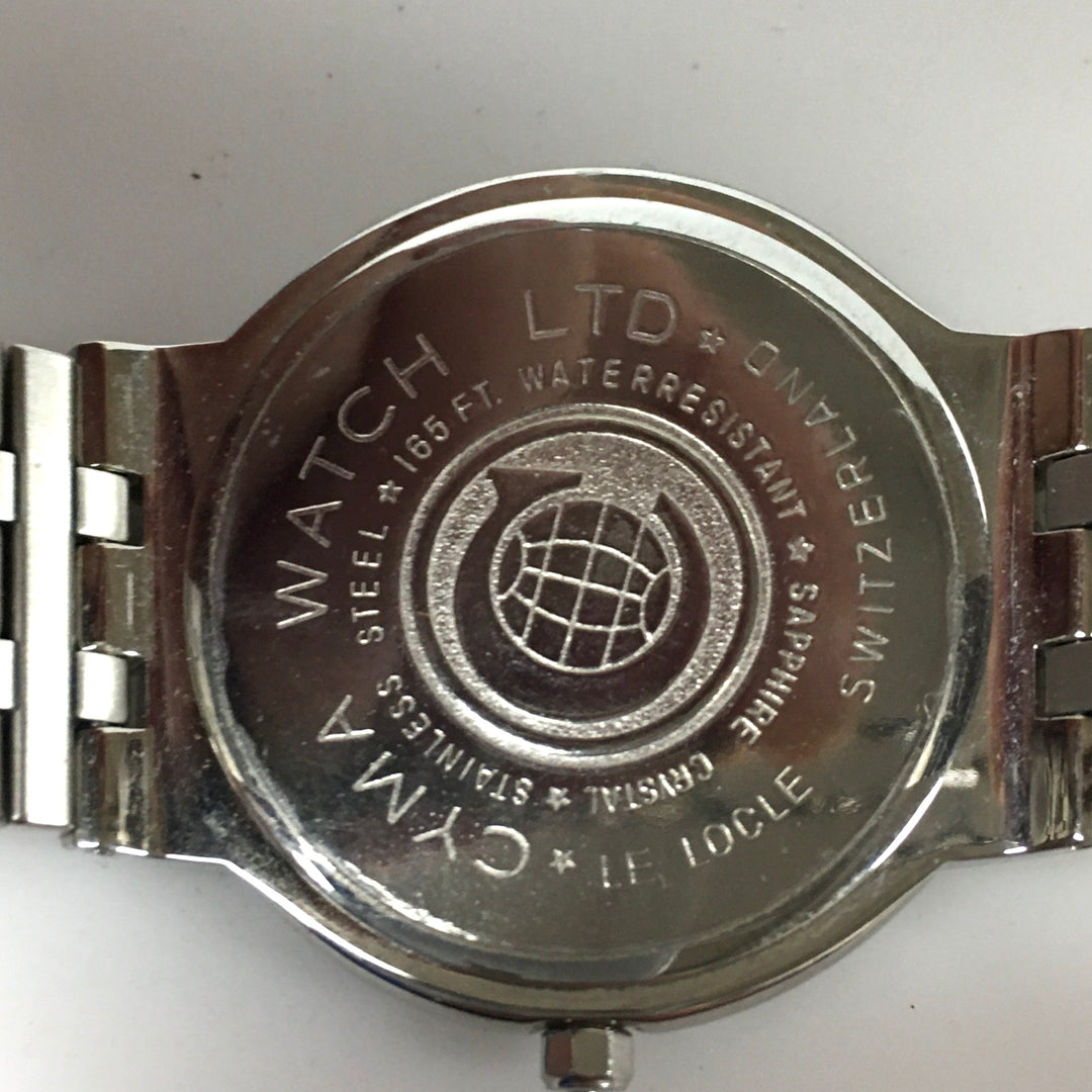 v317 Vintage CYMA Quartz Swiss 50m WR Silver Tone Stainless Steel Wrist Watch