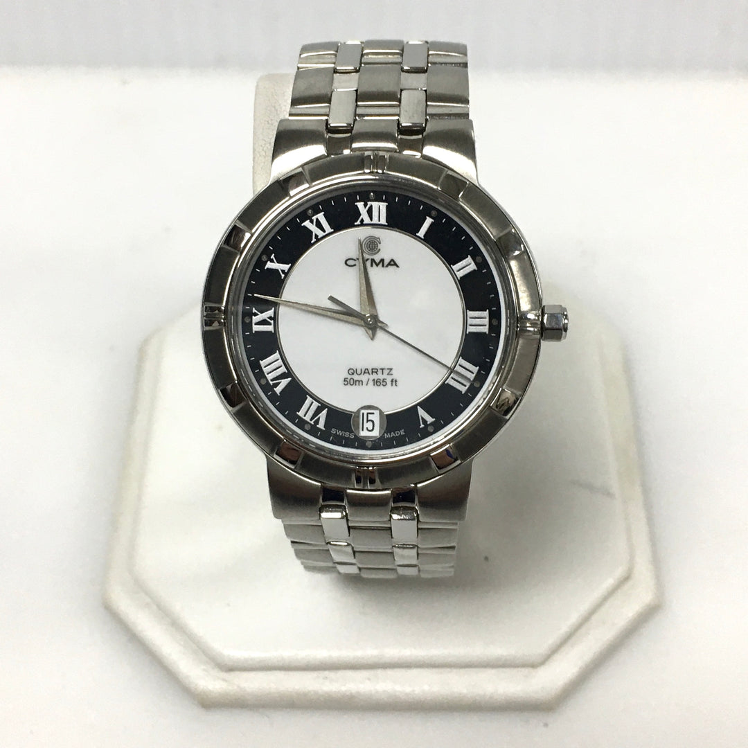 v317 Vintage CYMA Quartz Swiss 50m WR Silver Tone Stainless Steel Wrist Watch