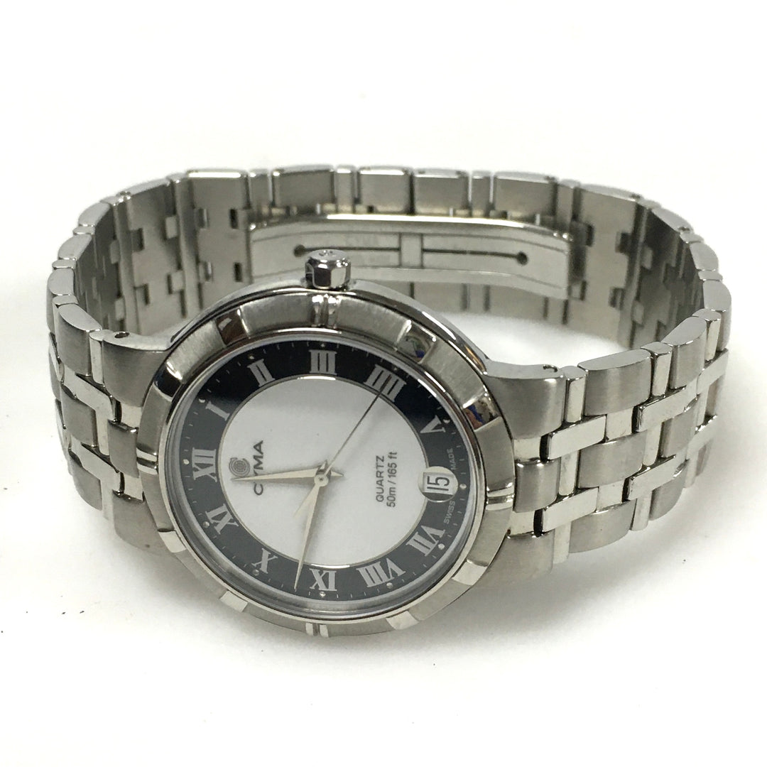 v317 Vintage CYMA Quartz Swiss 50m WR Silver Tone Stainless Steel Wrist Watch