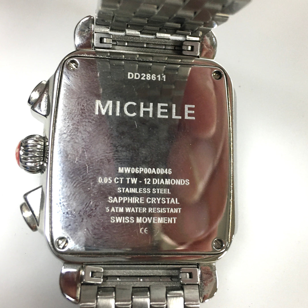 v319 Vintage Michele Deco Diamonds 0.05ct tw Chronograph Stainless Wrist Watch