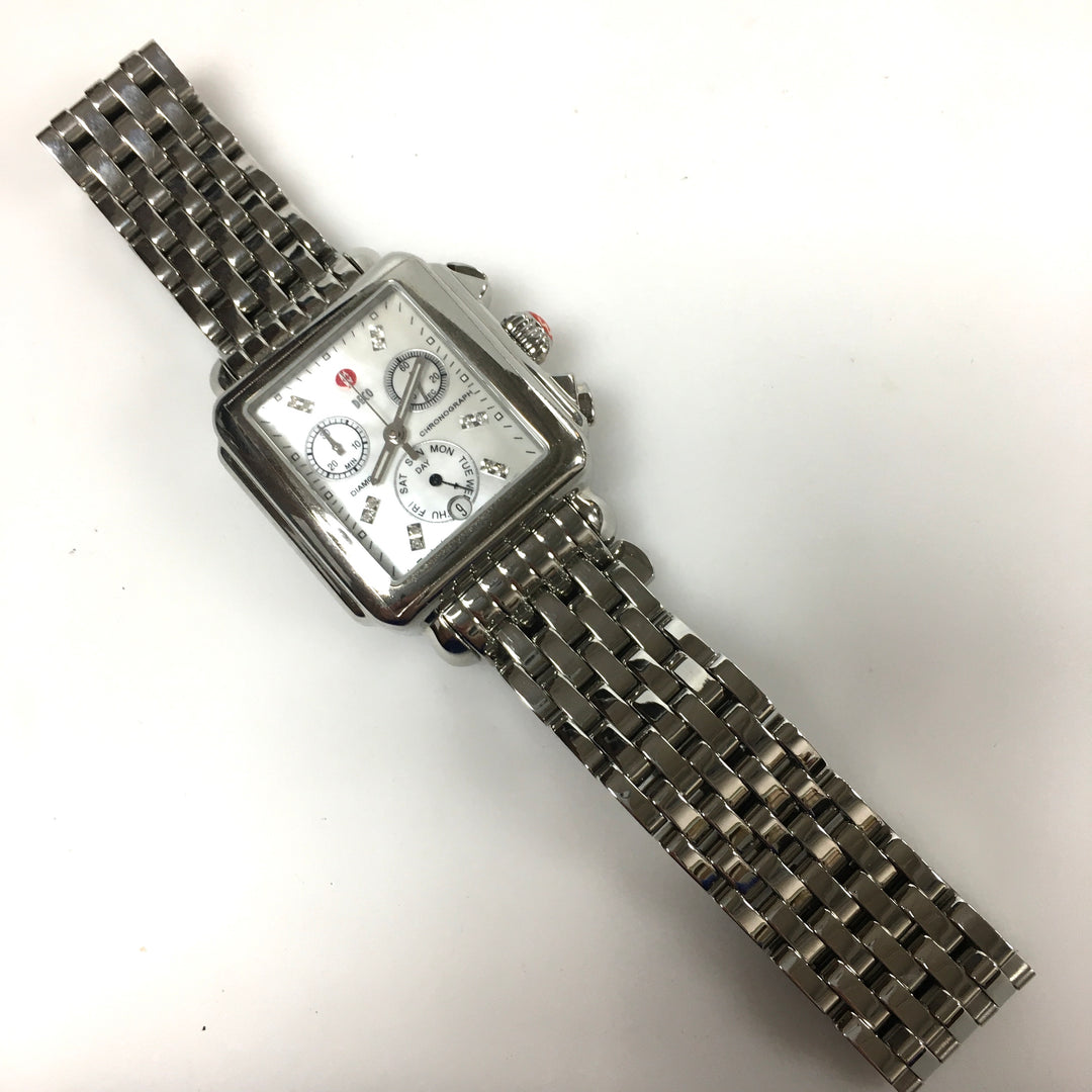 v319 Vintage Michele Deco Diamonds 0.05ct tw Chronograph Stainless Wrist Watch