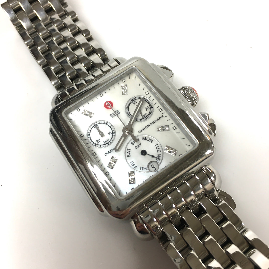 v319 Vintage Michele Deco Diamonds 0.05ct tw Chronograph Stainless Wrist Watch