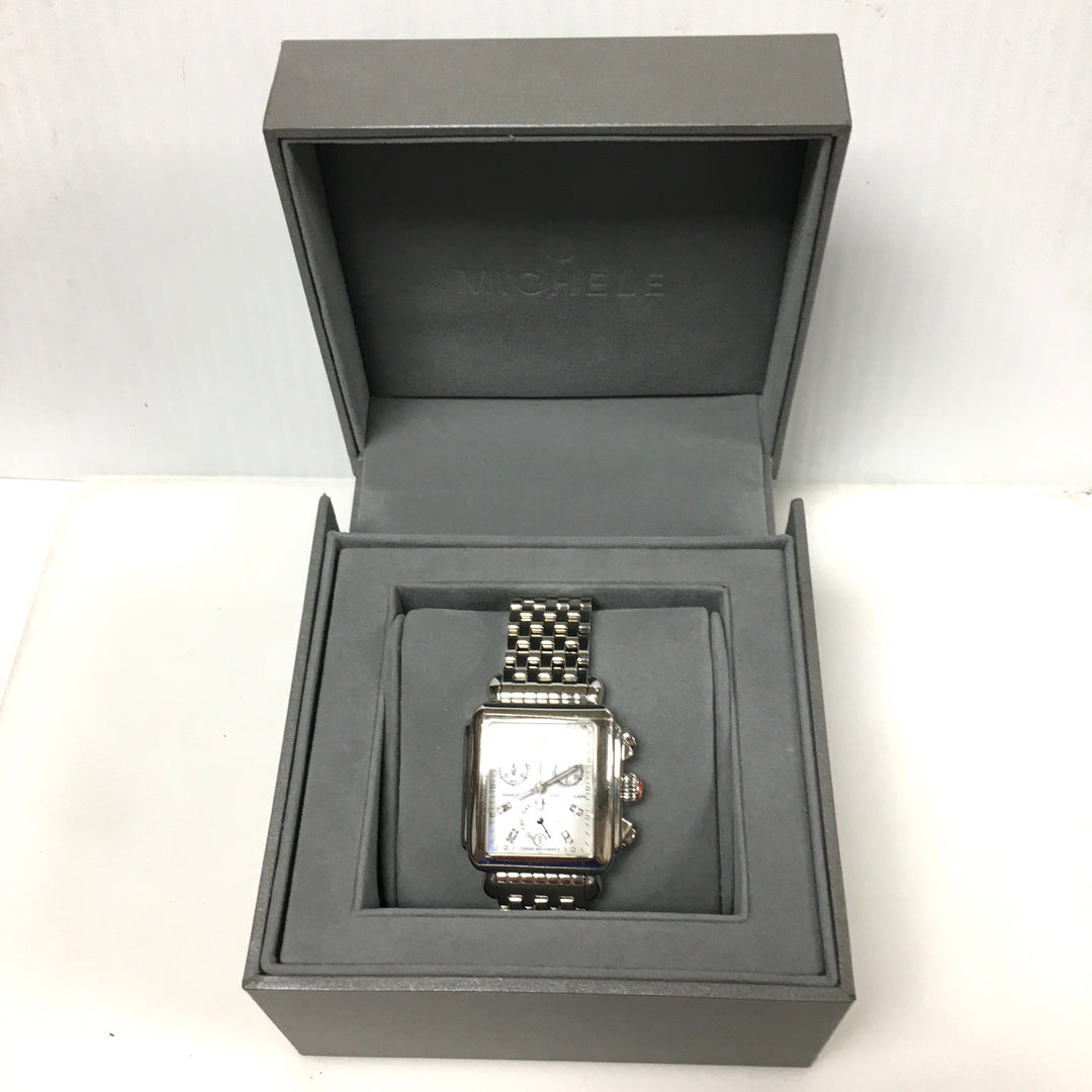 v319 Vintage Michele Deco Diamonds 0.05ct tw Chronograph Stainless Wrist Watch
