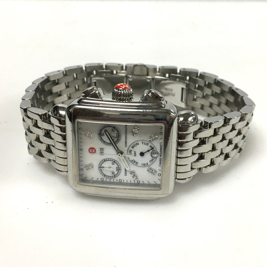 v319 Vintage Michele Deco Diamonds 0.05ct tw Chronograph Stainless Wrist Watch