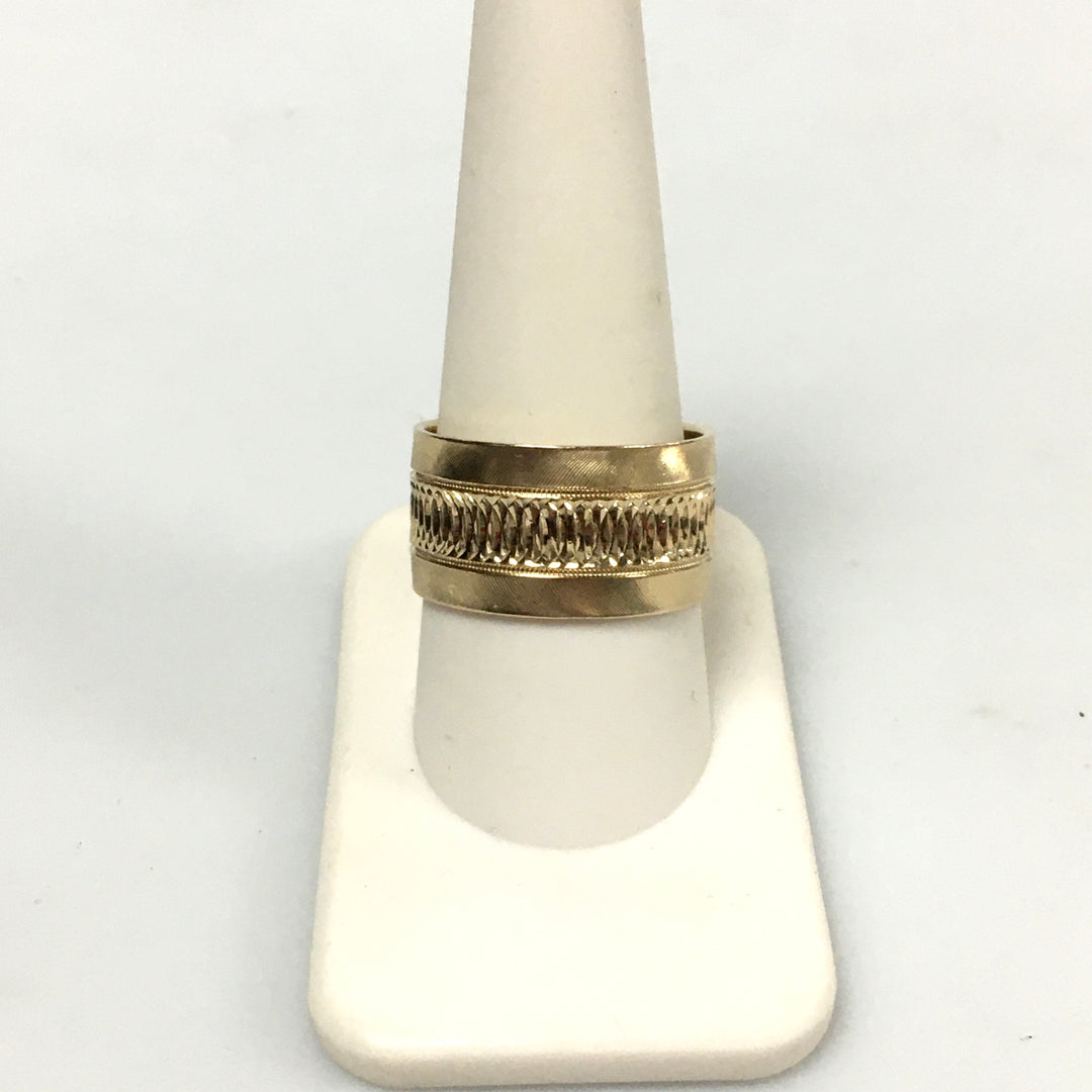 v323 Vintage 14K Yellow Gold 12mm Unisex Wedding Band Ring Size 10