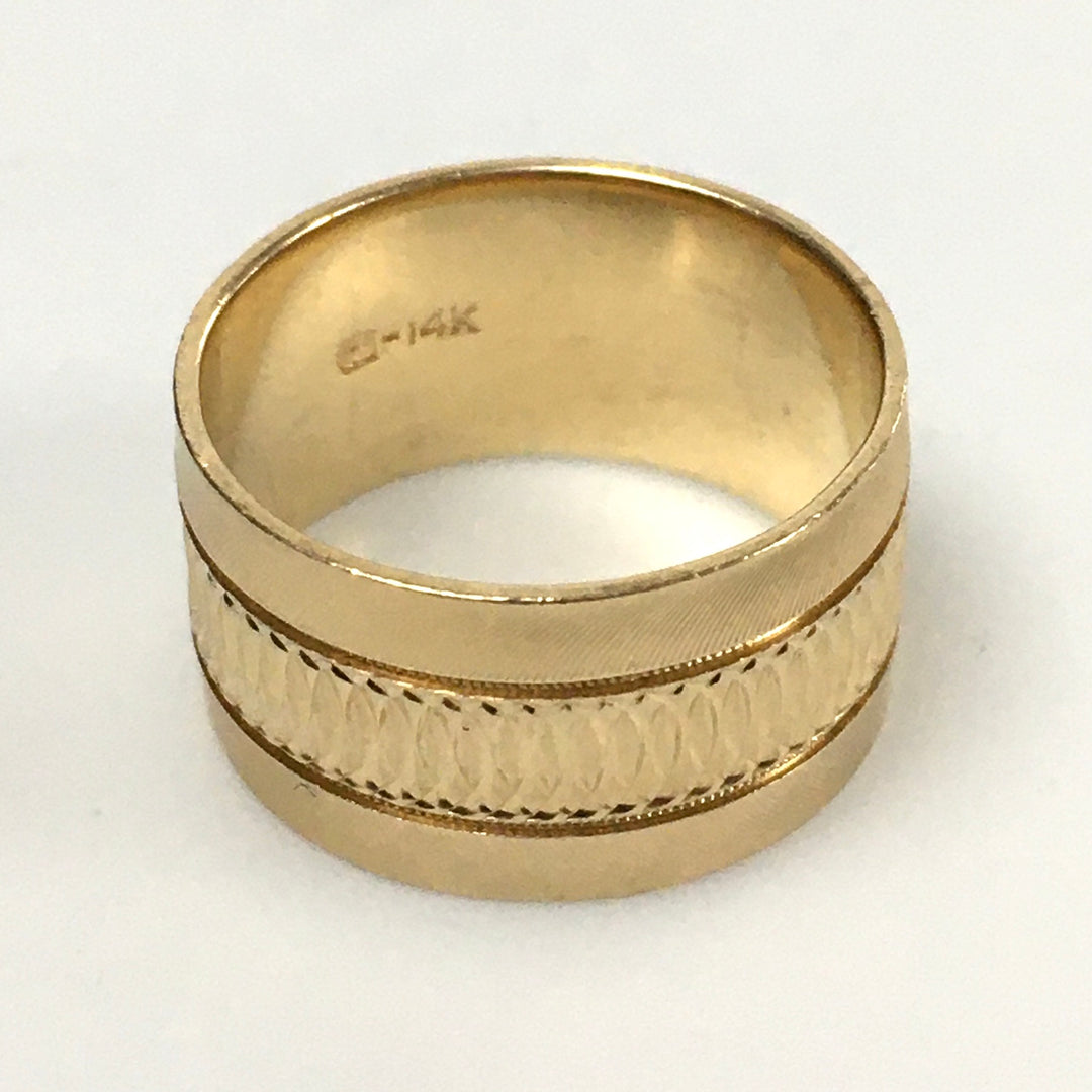 v323 Vintage 14K Yellow Gold 12mm Unisex Wedding Band Ring Size 10