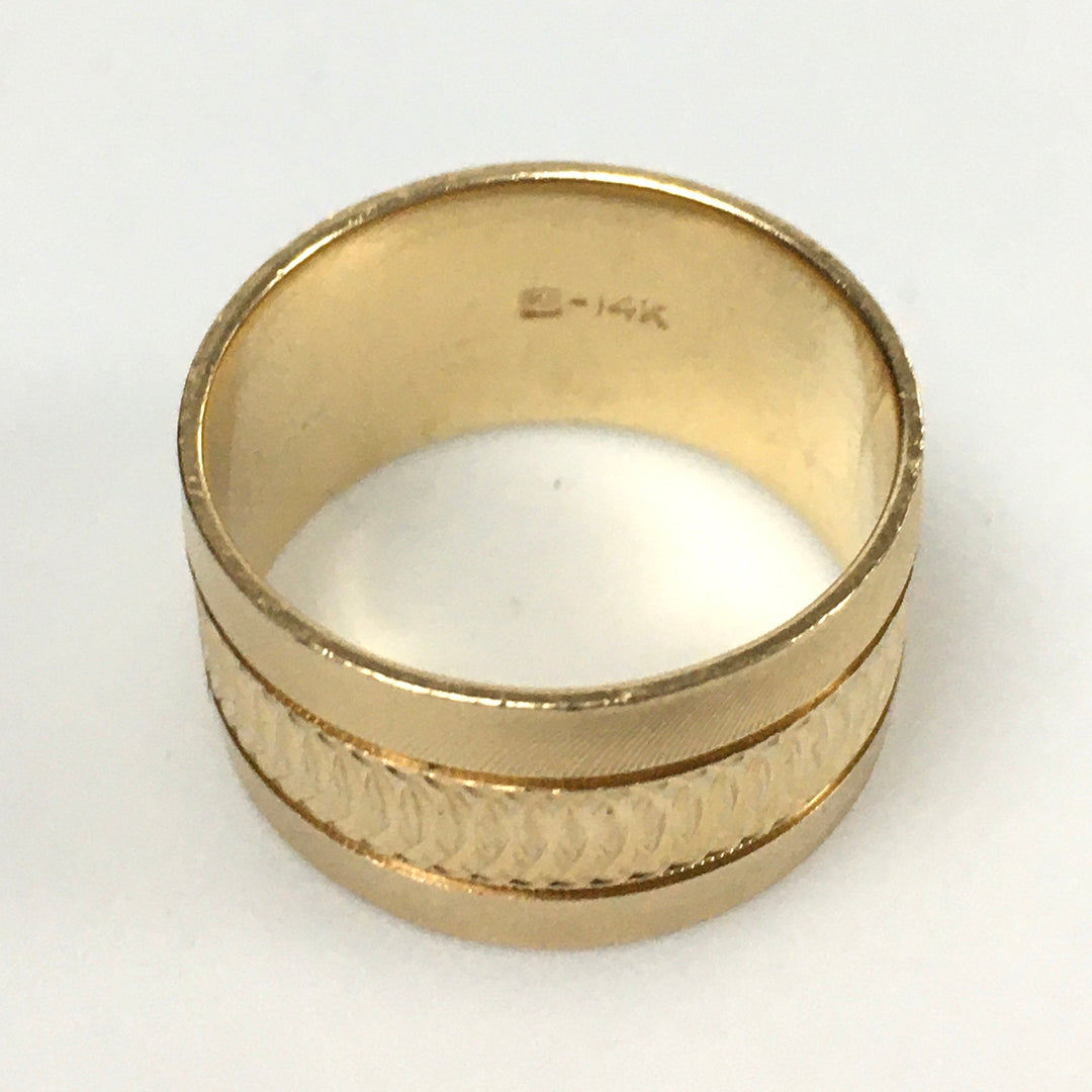 v323 Vintage 14K Yellow Gold 12mm Unisex Wedding Band Ring Size 10