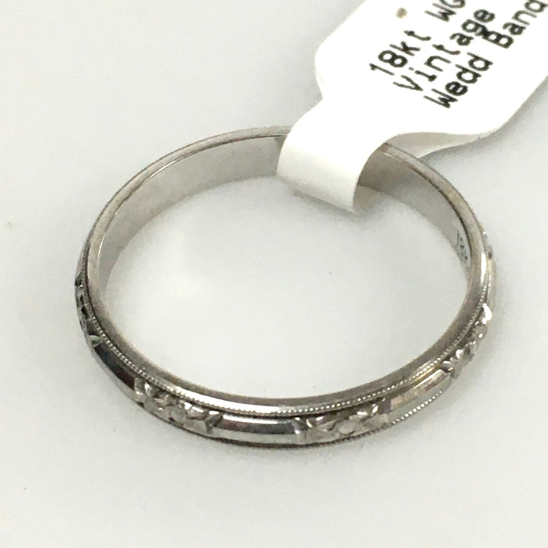 v326 Vintage 18K White Gold 3mm Unisex Wedding Band Ring Size 10