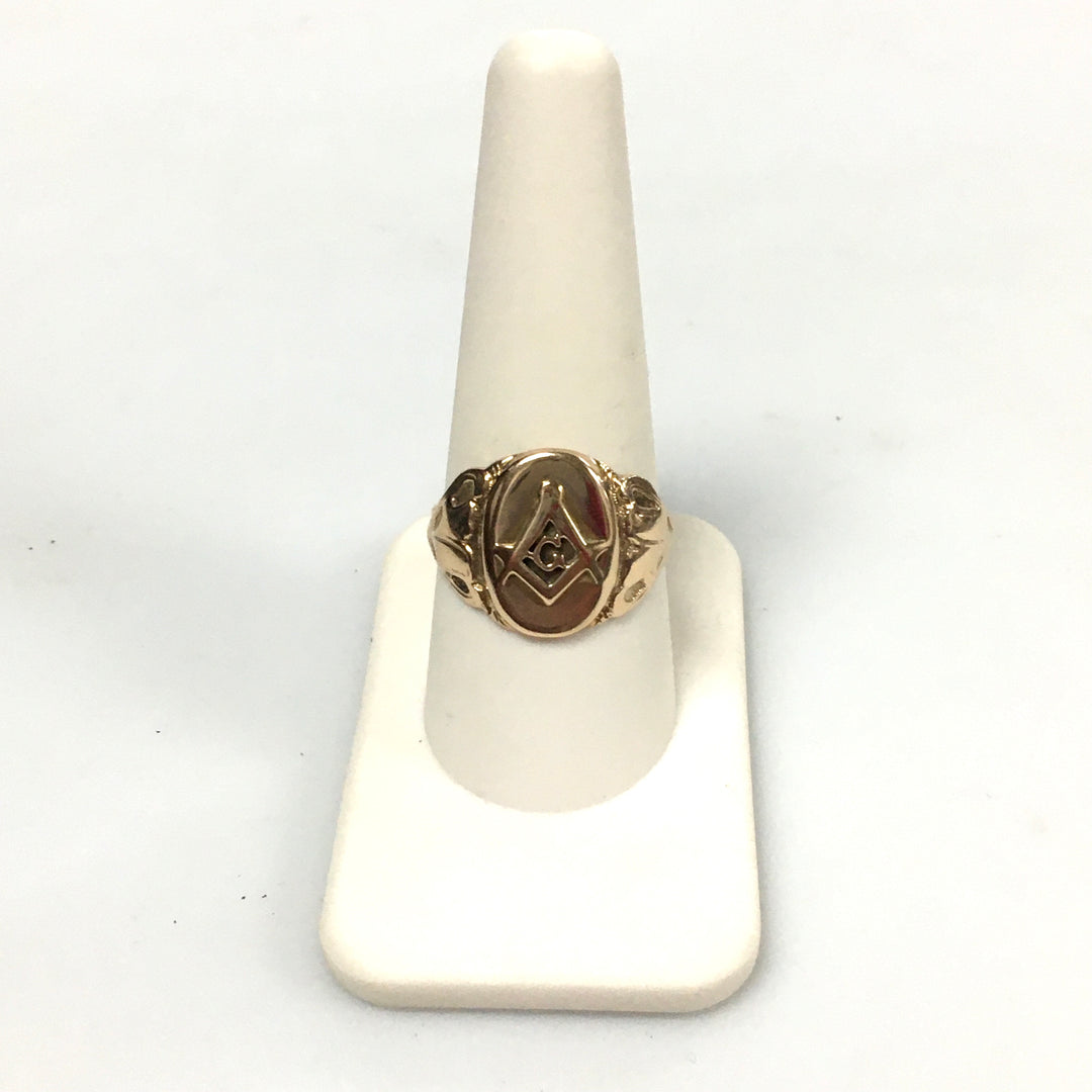 v327 Vintage 10K Yellow Gold Unisex Masonic Band Ring Size 9.25