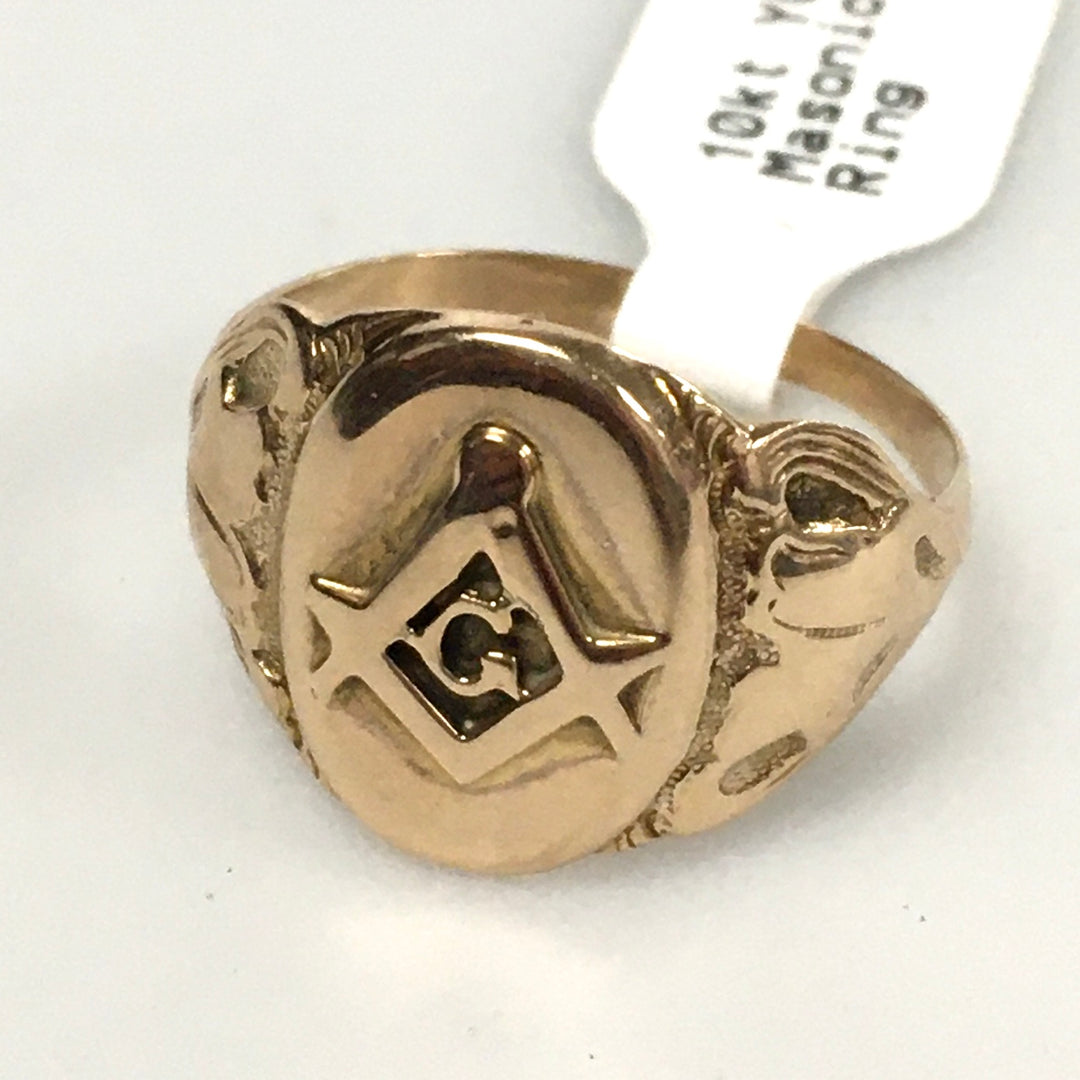 v327 Vintage 10K Yellow Gold Unisex Masonic Band Ring Size 9.25