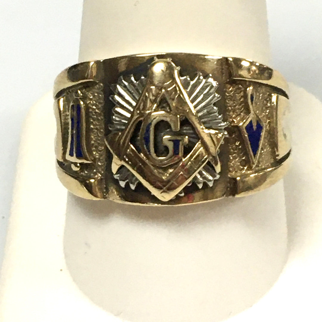 v328 Vintage 14K Yellow Gold Masonic Band Ring Size 10.5