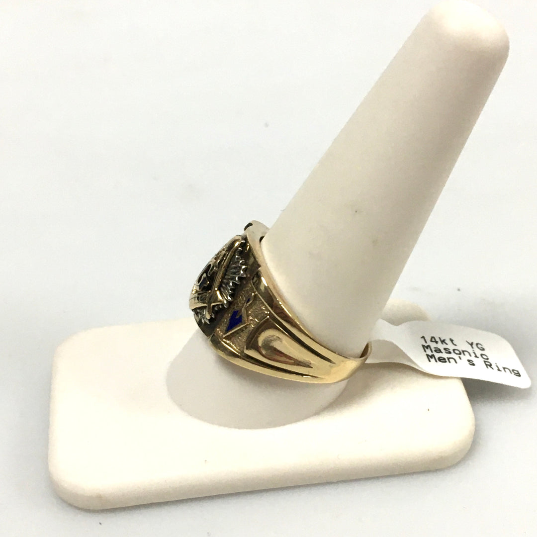 v328 Vintage 14K Yellow Gold Masonic Band Ring Size 10.5