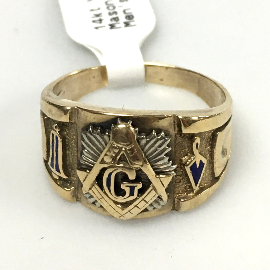 v328 Vintage 14K Yellow Gold Masonic Band Ring Size 10.5