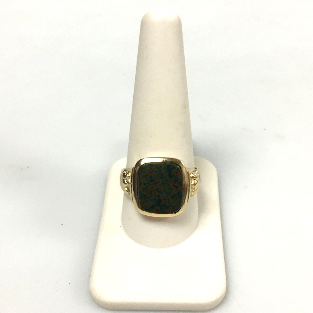 v330 Vintage 10K Yellow Gold Bloodstone Band Ring Size 10.5