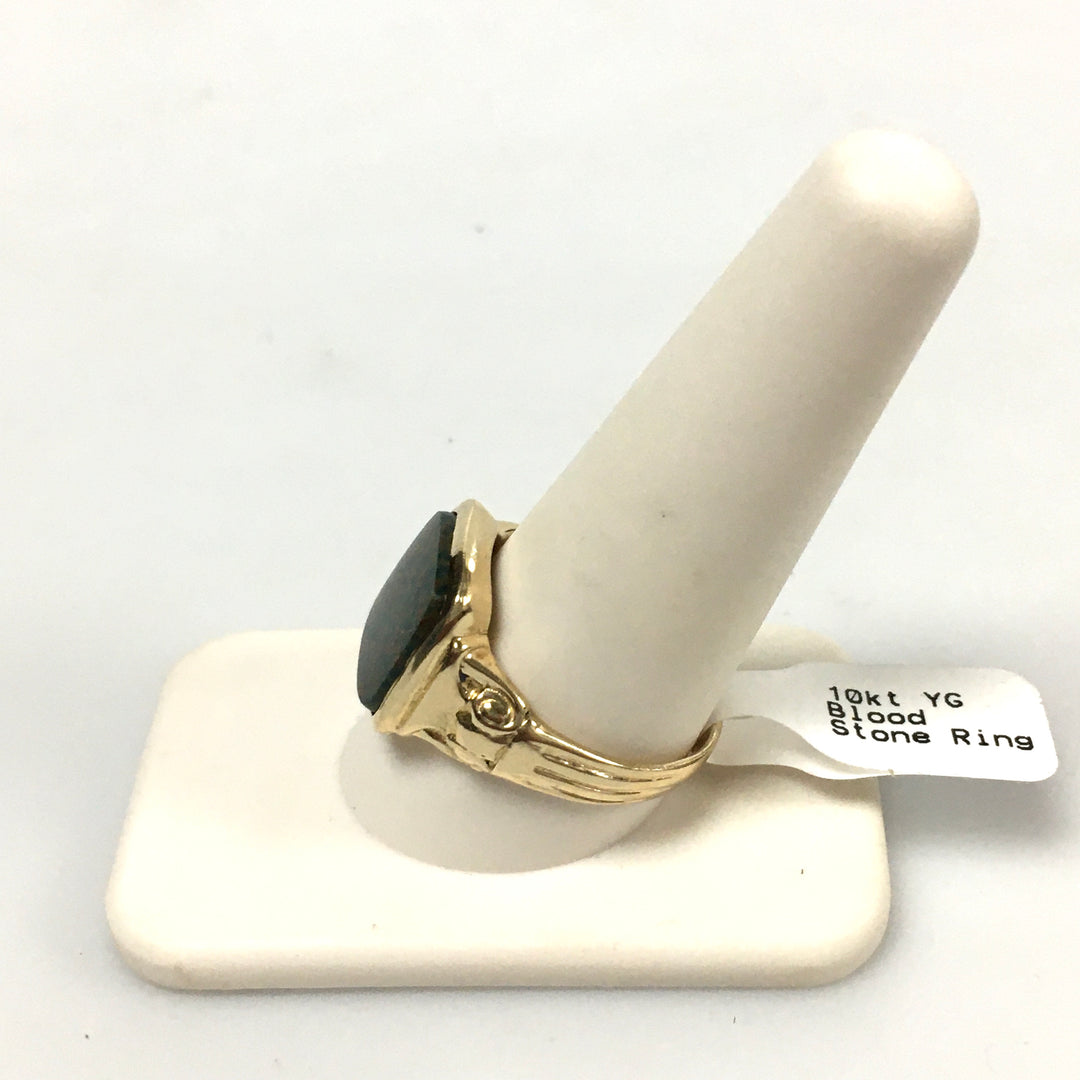 v330 Vintage 10K Yellow Gold Bloodstone Band Ring Size 10.5