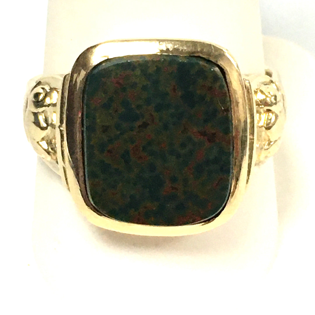 v330 Vintage 10K Yellow Gold Bloodstone Band Ring Size 10.5