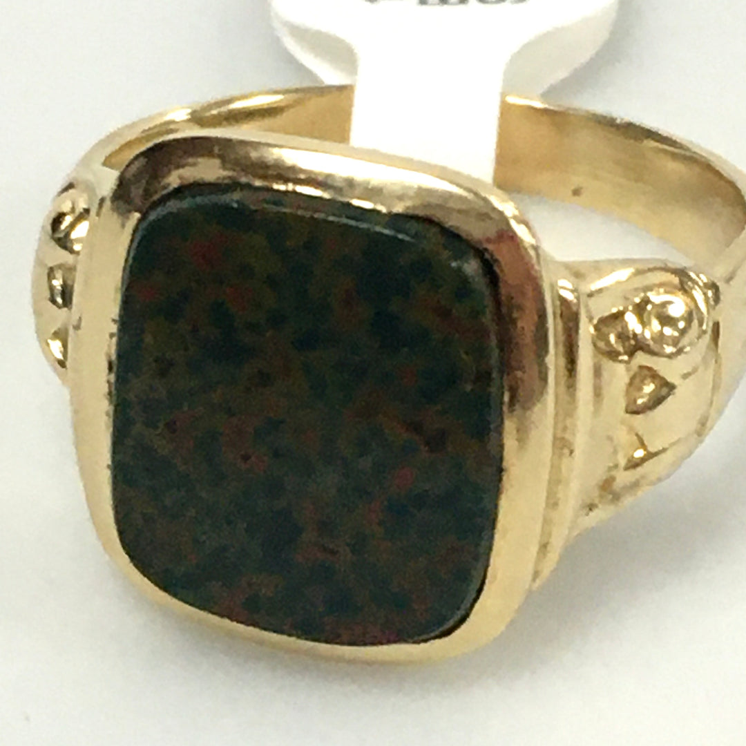 v330 Vintage 10K Yellow Gold Bloodstone Band Ring Size 10.5