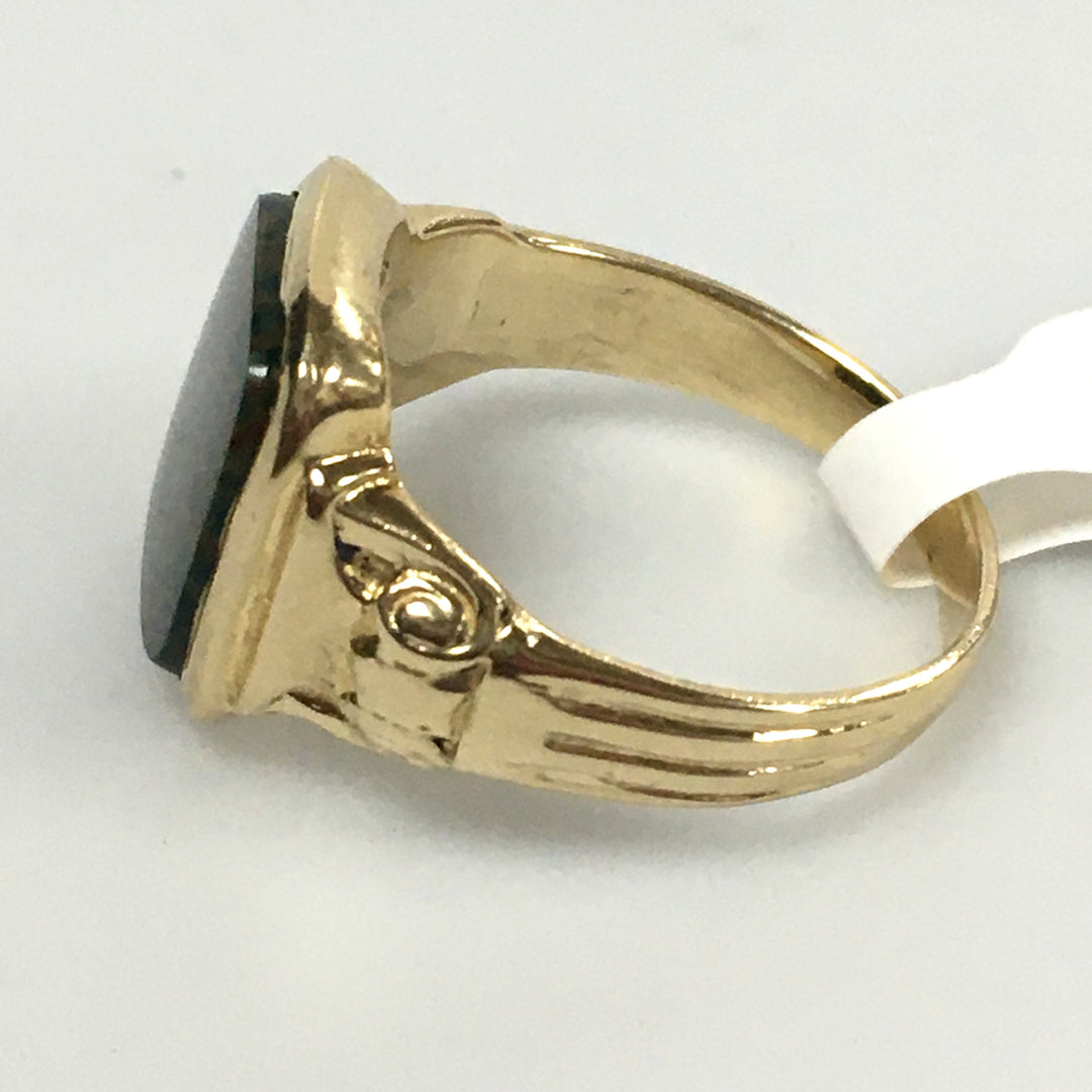 v330 Vintage 10K Yellow Gold Bloodstone Band Ring Size 10.5