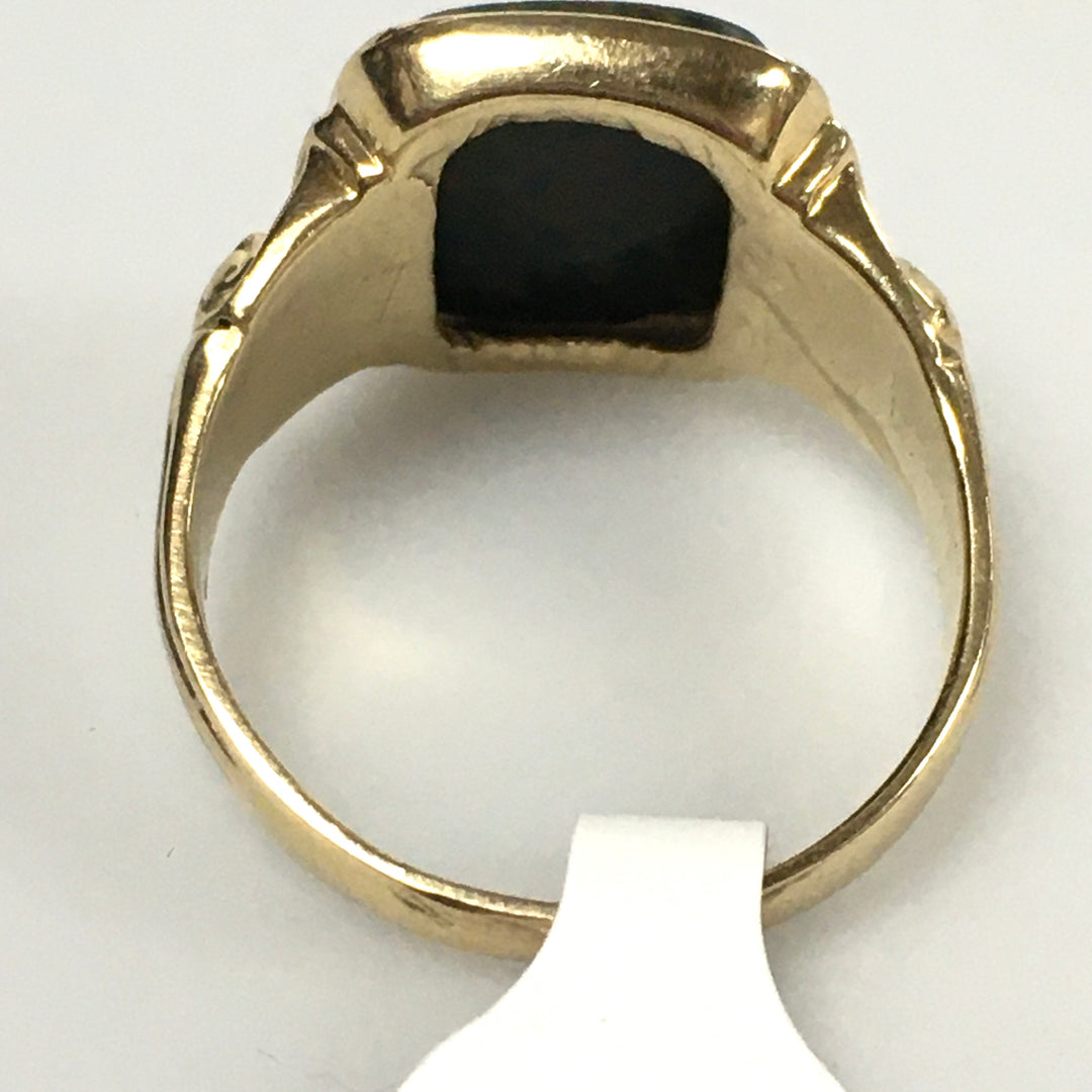 v330 Vintage 10K Yellow Gold Bloodstone Band Ring Size 10.5