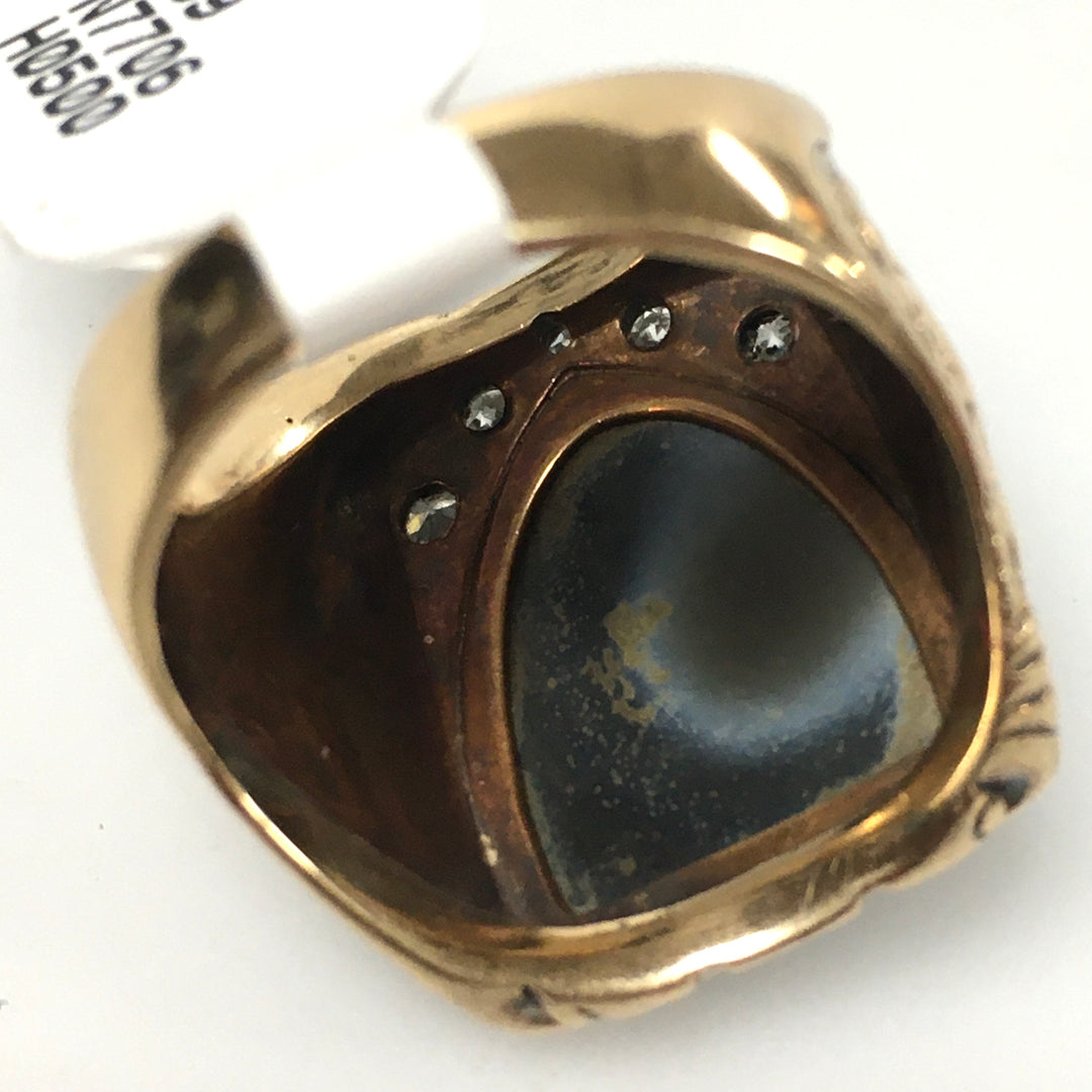 v333 Vintage 10K Yellow Gold Two-tone Soldier Carved Cameo Band Ring Size 8.25