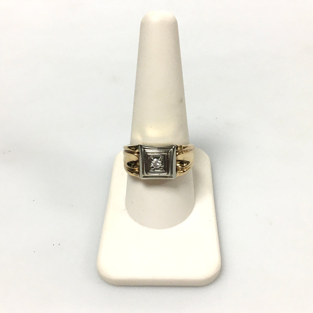 v338 Vintage 14K White and Yellow Gold 0.10cts Diamond Band Ring Size 10.5