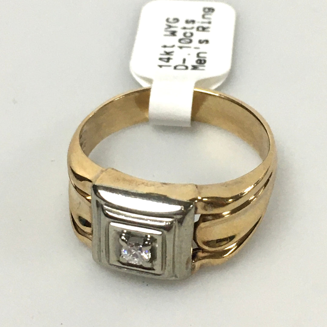 v338 Vintage 14K White and Yellow Gold 0.10cts Diamond Band Ring Size 10.5
