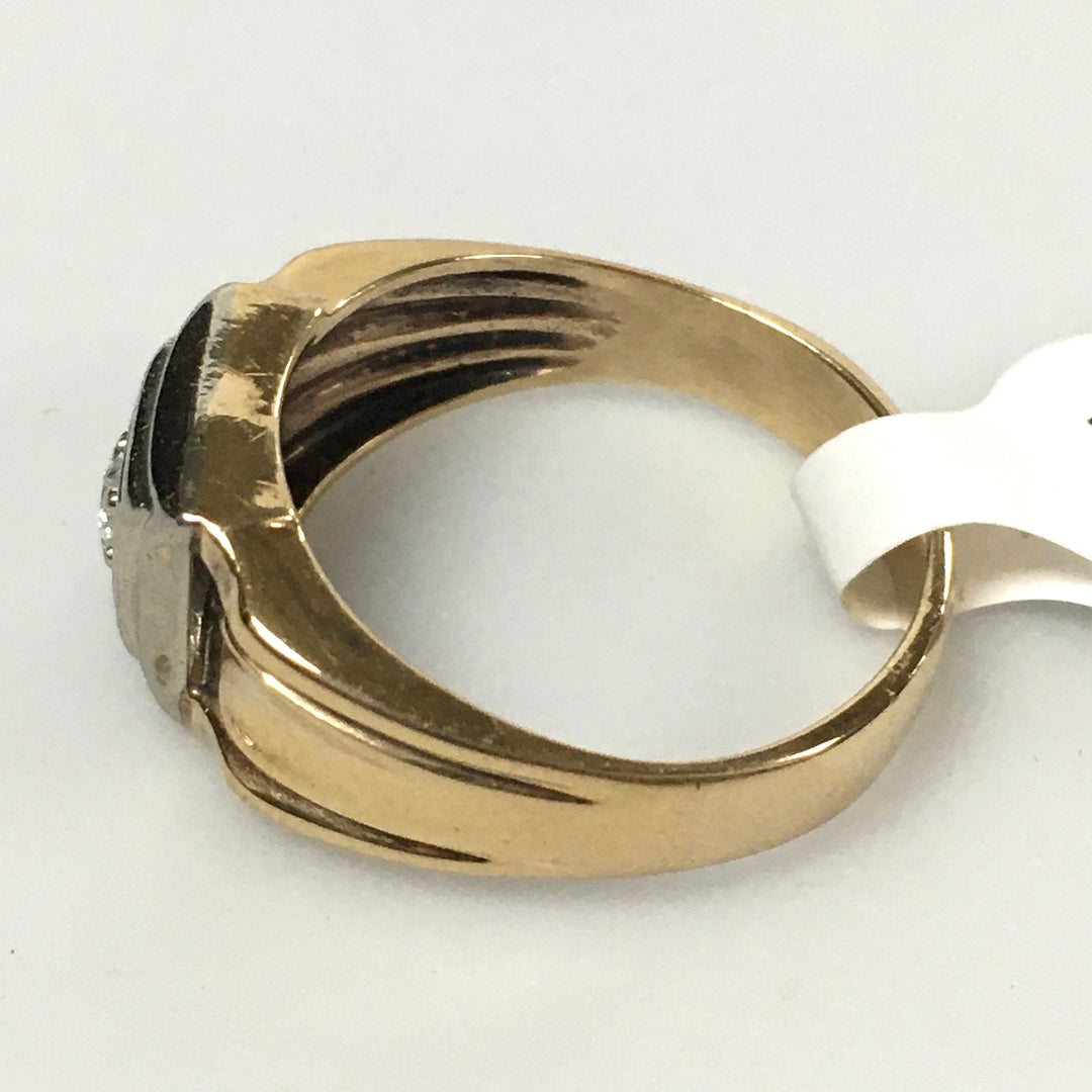 v338 Vintage 14K White and Yellow Gold 0.10cts Diamond Band Ring Size 10.5
