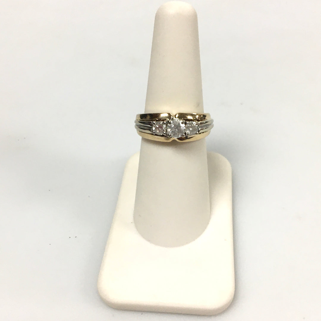 v339 Vintage 14K White & Yellow Gold 0.75cts Diamond Wedding Band Ring Size 6.5