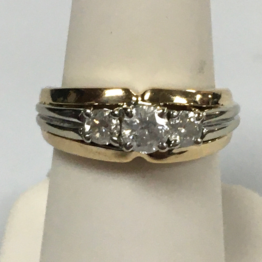 v339 Vintage 14K White & Yellow Gold 0.75cts Diamond Wedding Band Ring Size 6.5