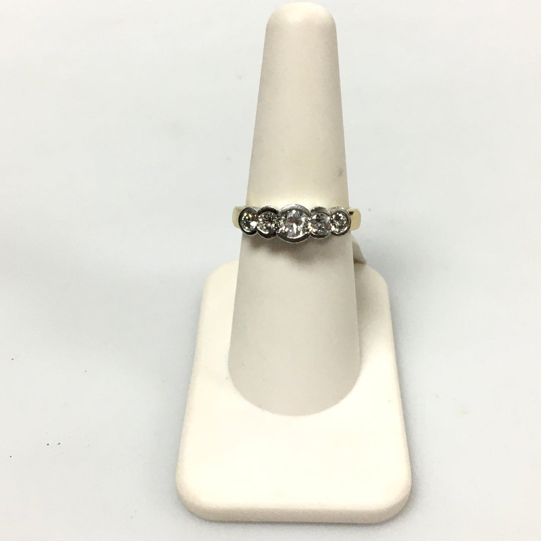 v340 Vintage 18K Yellow Gold Platinum 0.85cts Diamond Wedding Band Ring Size 7