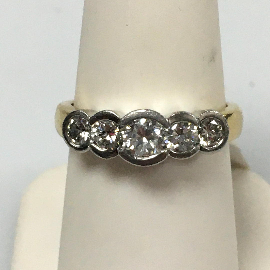 v340 Vintage 18K Yellow Gold Platinum 0.85cts Diamond Wedding Band Ring Size 7