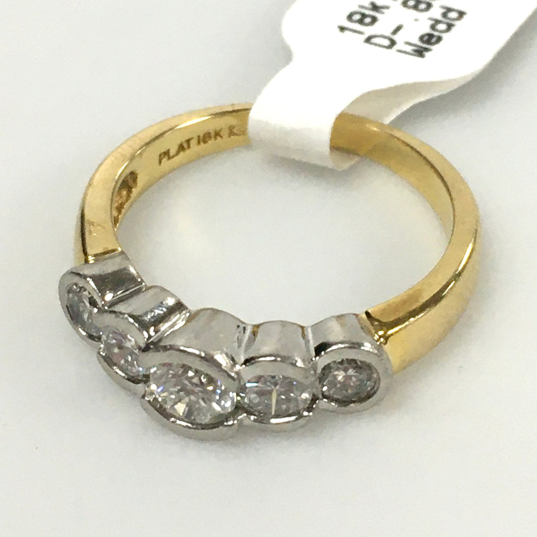 v340 Vintage 18K Yellow Gold Platinum 0.85cts Diamond Wedding Band Ring Size 7