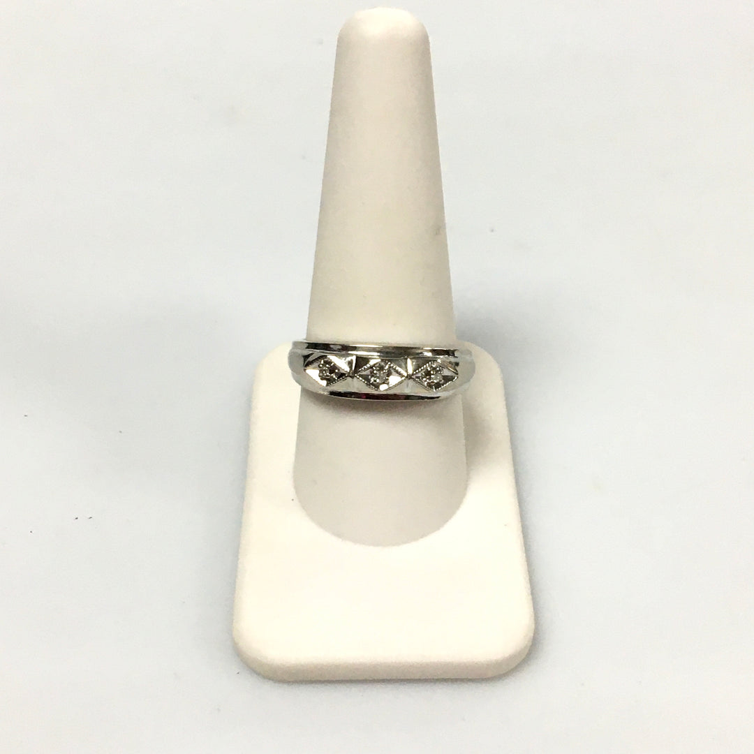 v341 Vintage 14K White Gold Diamond Wedding Band Ring Size 9.75