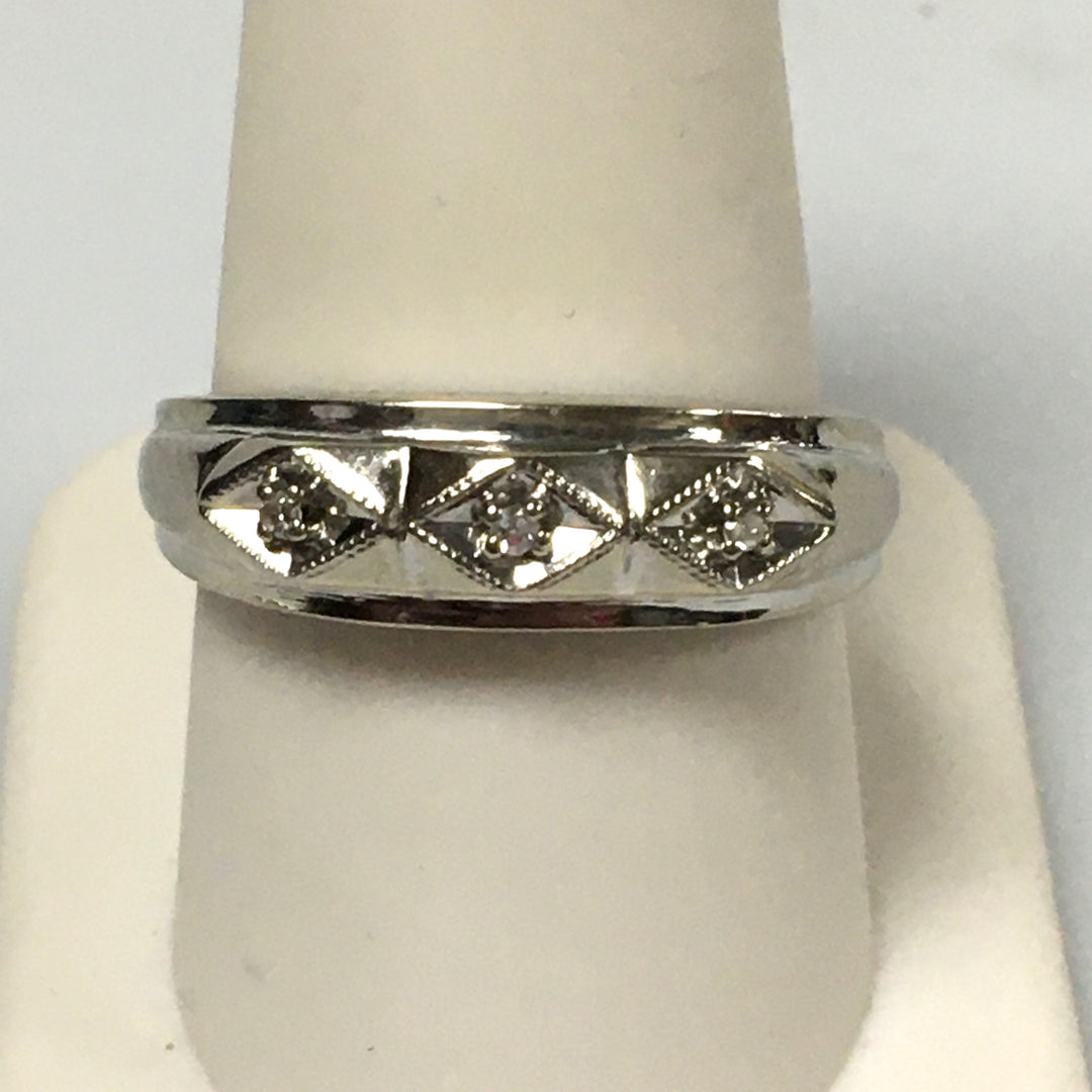 v341 Vintage 14K White Gold Diamond Wedding Band Ring Size 9.75