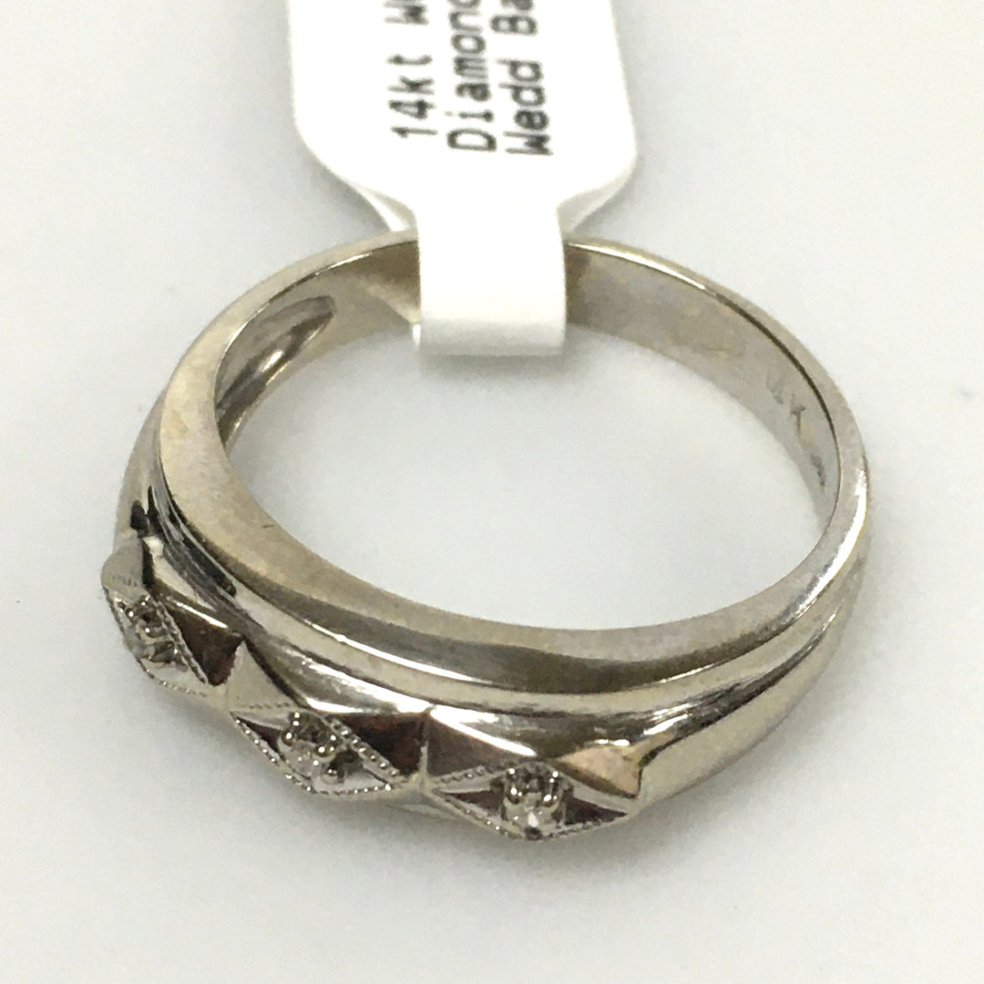 v341 Vintage 14K White Gold Diamond Wedding Band Ring Size 9.75