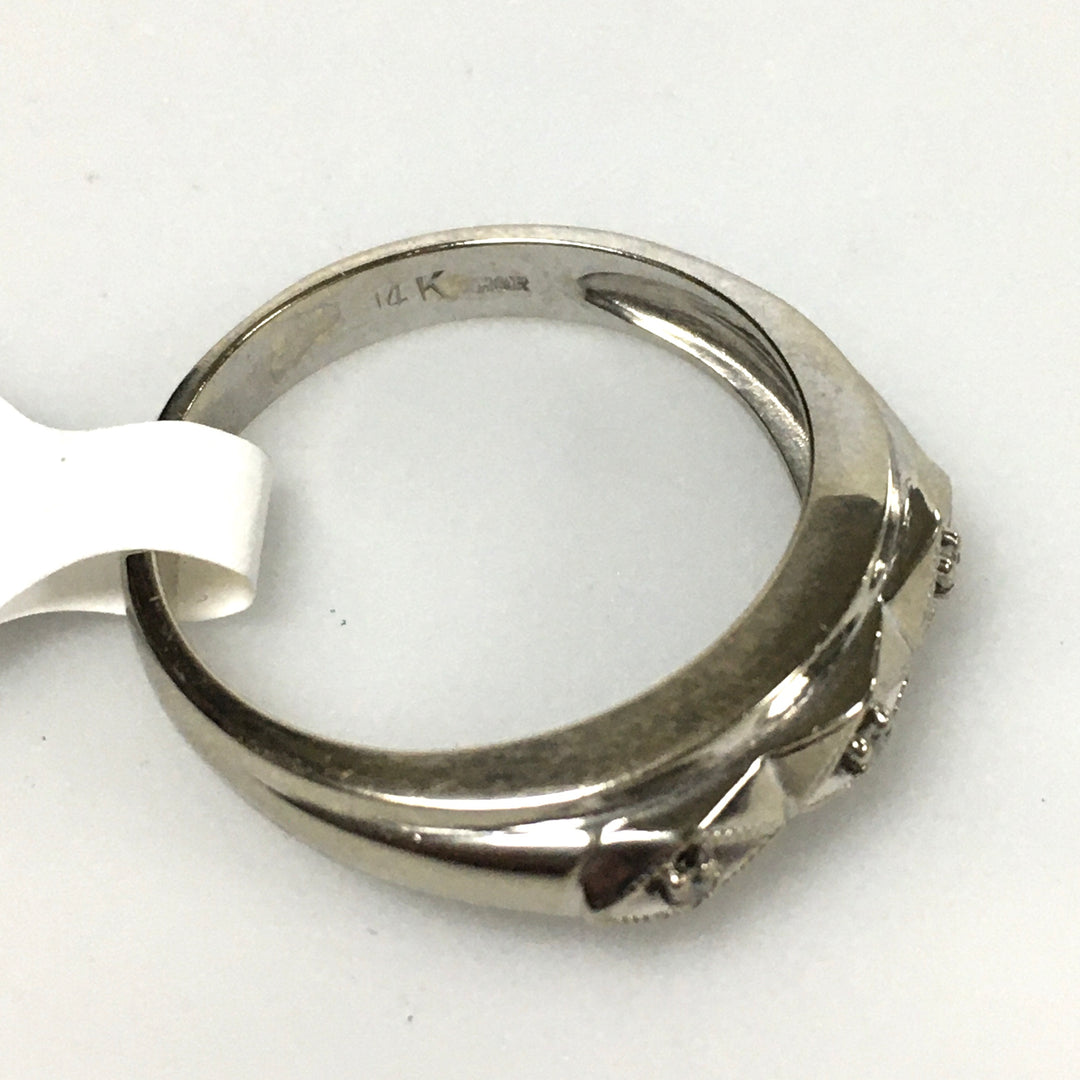 v341 Vintage 14K White Gold Diamond Wedding Band Ring Size 9.75