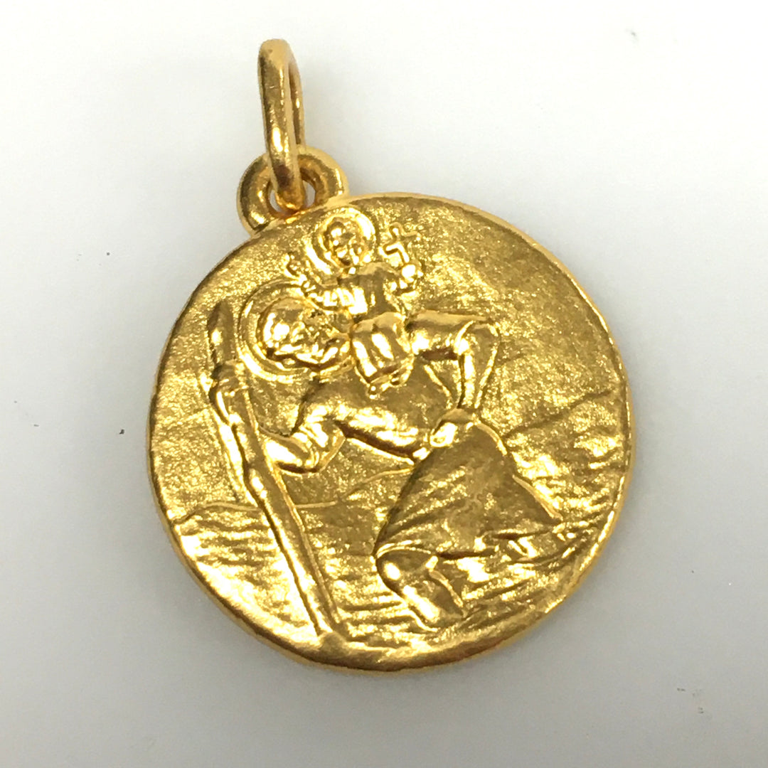 v343 Vintage 24K Yellow Gold Religious Charm Pendant Saint Christopher