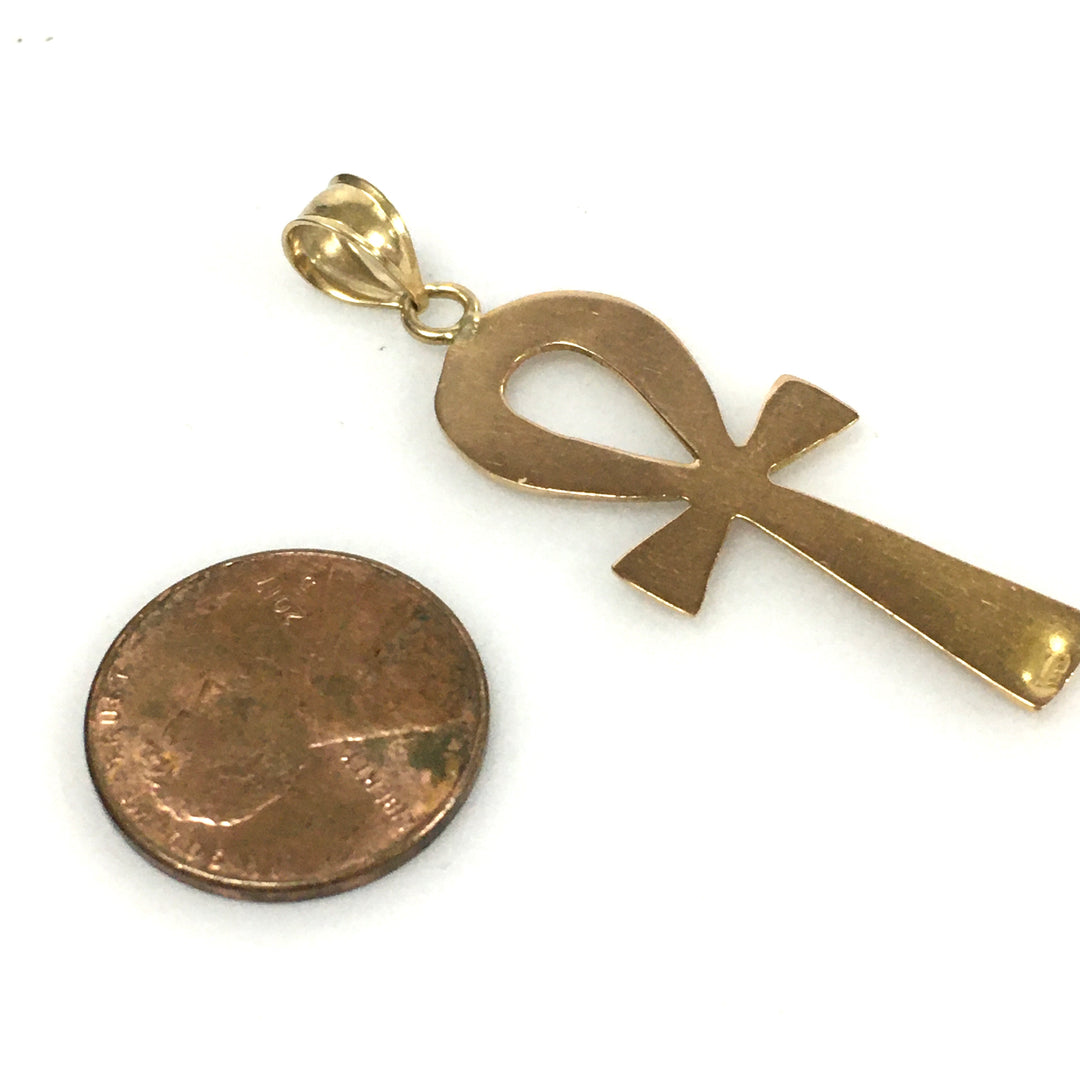 v344 Vintage 14K Yellow Gold Egyptian Ankh Key of Life Cross Charm Pendant