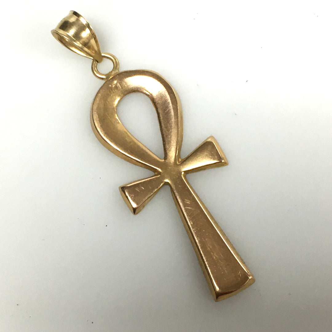 v344 Vintage 14K Yellow Gold Egyptian Ankh Key of Life Cross Charm Pendant