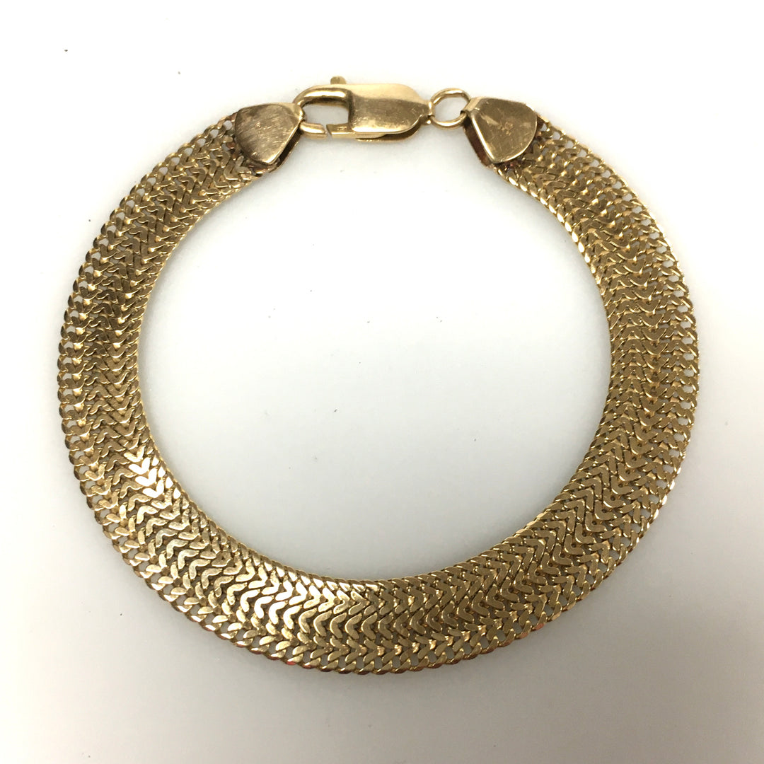 v347 Vintage 14k Yellow Gold 9mm Mesh Chain Bracelet 7.75" Long