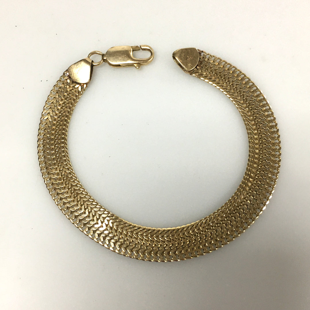 v347 Vintage 14k Yellow Gold 9mm Mesh Chain Bracelet 7.75" Long